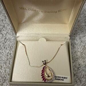 Gold Teardrop Pendant Necklace with Ruby Accent